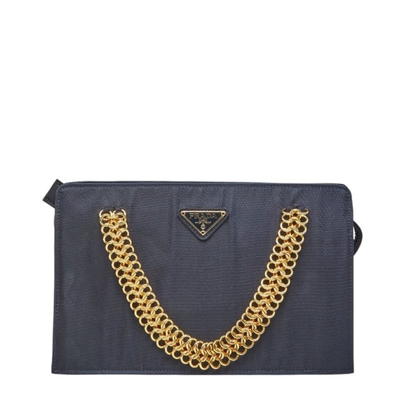 Pre-Owned Prada Triangle Logo Plate Chain Handbag in Navy Tessuto Nylon for Women (Fair)