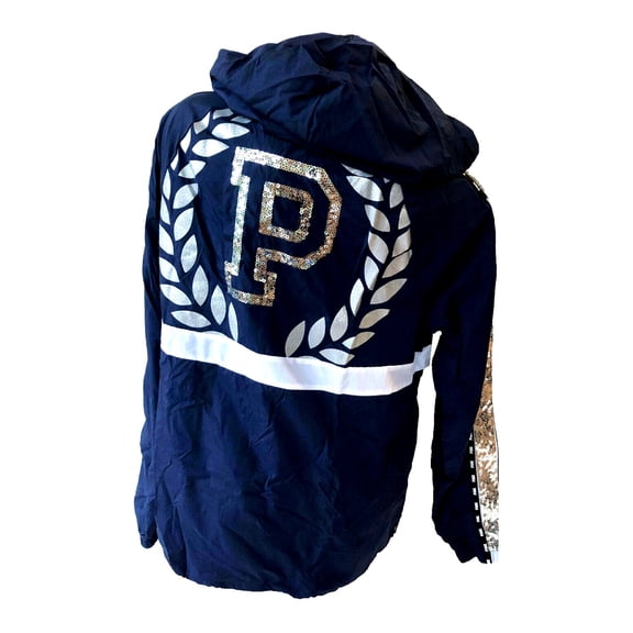 Victoria's Secret Pink Anorak Bling Windbreaker Snap Sport Jacket Navy Blue Size XS/S NWT
