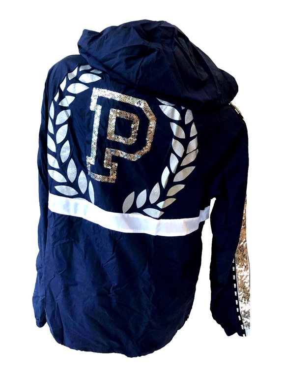 Pink Anorak Bling Windbreaker Snap Sport Jacket Navy Blue Size XS/S NWT