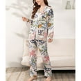 thumbnail image 5 of SWSMCLT Women's Long Sleeve Pajamas Set Silky Comfy Spring Fall Thin V Neck 2 Piece Lounge Set Soft Pjs Satin Holiday Butterfly 10-12, 5 of 5