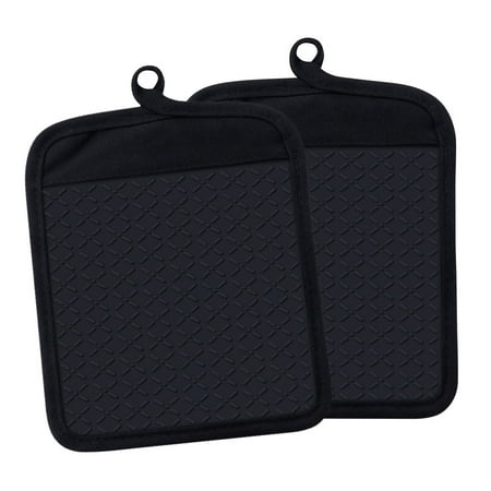 

FUNNYFAIRYE Cotton and Neoprene Oven Pads Pot Holders with Pocket 8 x 8.5 for Finger Hand Wrist Protection Black 2Pcs