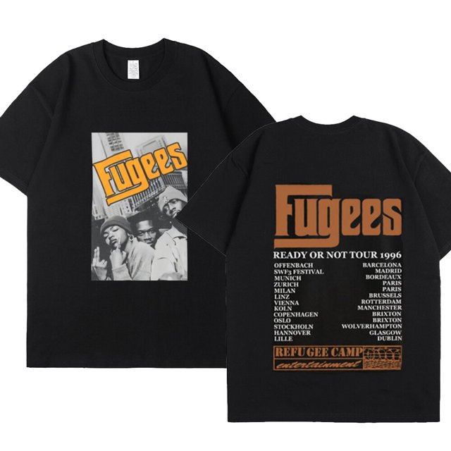 Camisetas con estampado de The Fugees Score para hombre, camisas de gran tamaño de Hip Hop, camisetas casuales de algodón puro, ropa de calle de manga corta, camiseta Unisex