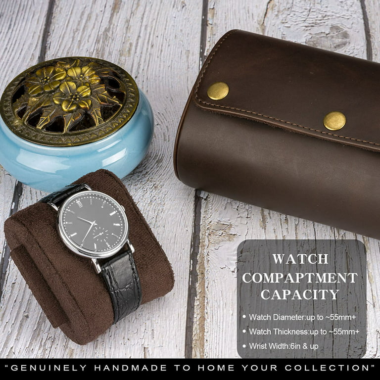 Luxury 6 Slots Watch Roll Case Vintage Genuine Leather Watches Storage  Pouch Bag