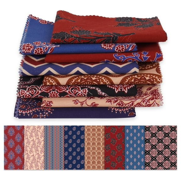 Soimoi 8 Pc Fat Quarter Bundle,Asian Block Prink AjrakhPrint 18"x 22"DIY Patchwork-100% CottonPre-Cut Quilting Fabric Red, Blue Black