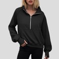 thumbnail image 2 of Womens Sweatshirts Half Zip Cropped Pullover Quarter Zipper Hoodies 2025 Fall Fashion Outfits Clothes (Black,M), 2 of 6