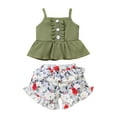 thumbnail image 1 of TheFound Kids Solid Color Sleeveless Spaghetti Strap Tops+ Floral Print Shorts, 1 of 10