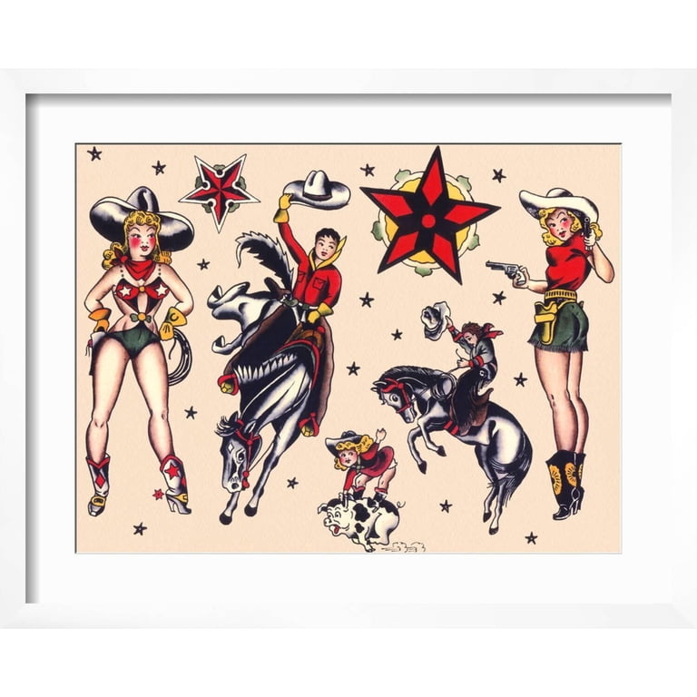 Art.com Cowboys & Cowgirls, Authentic Rodeo Tatooo Flash by Norman