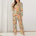 thumbnail image 2 of KLL Colorful Chicken Print Women's Long Sleeve Pajamas with Pants Sleepwear Loungewear 2 Set-Medium, 2 of 7