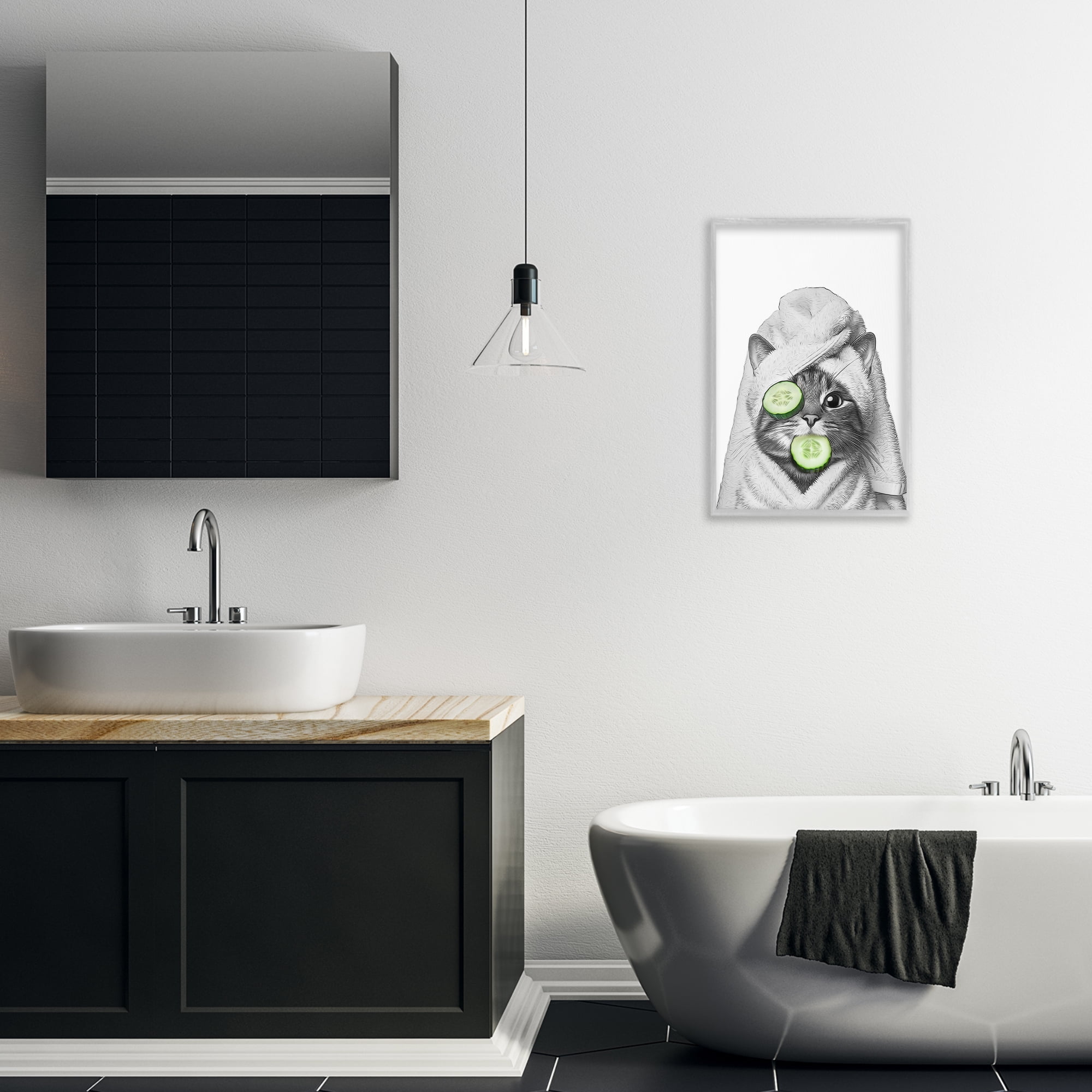 Stupell Industries Spa Bath Day Cat Typography Painting Gray Framed Art Print Wall Art, 16 x 24