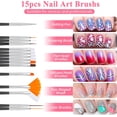 thumbnail image 2 of Kit de diseño de uñas de 32 piezas, 15 pinceles de uñas, 5 bolígrafos de puntos, 2 cajas de uñas con diamantes de imitación, 10 cintas de rayas y lámina dorada y plateada para manicura femenina profesional JM, 2 of 5