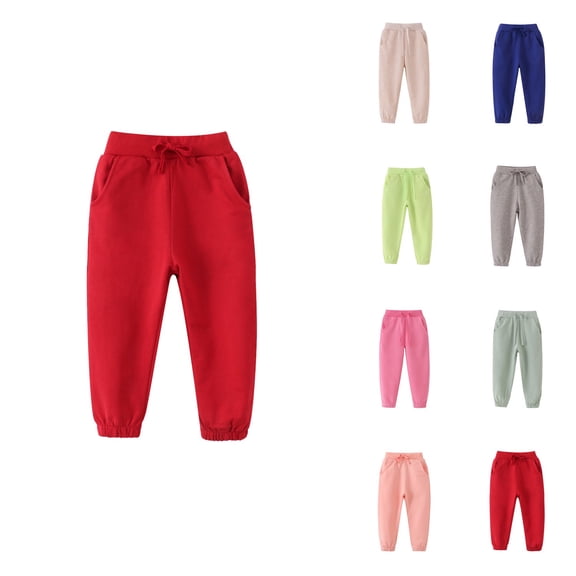 Long Pants for Girls Boys, Autumn Winter Sports Sweatpants with Pocket Ribbed Drawstring Elastic Waist Jogger Relax Fit Running Track Pants