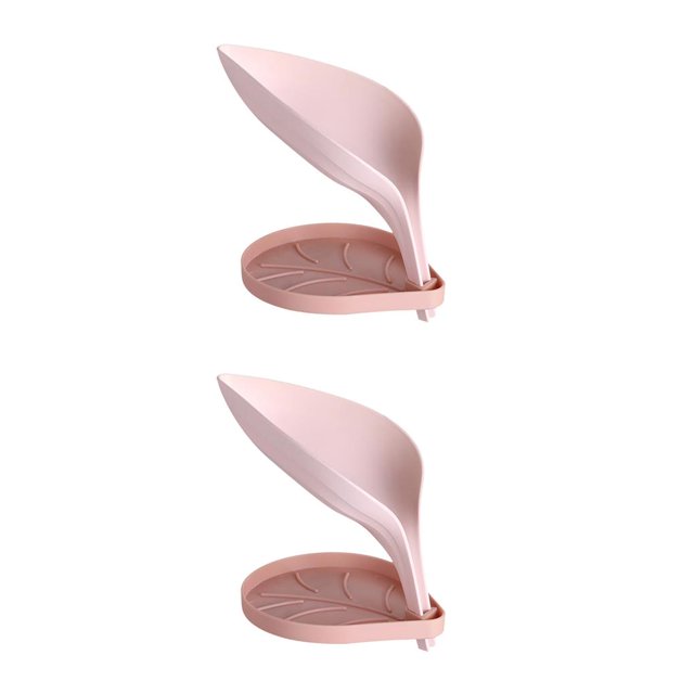 ziyahi Portable Soap Rack Leaf Shape Soap Cleaning Sponge Holder Drain Box Soap Drying Stand Rack with Suction Cups Soap Storage Box pink 2Set