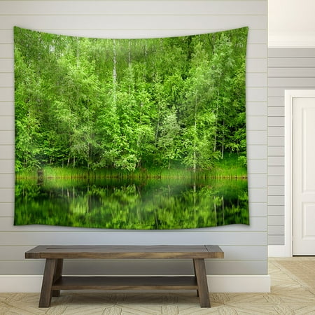 wall26 - Boreal Forest Reflected in River Natural Background - Fabric Wall Tapestry Home Decor - 68x80 inches