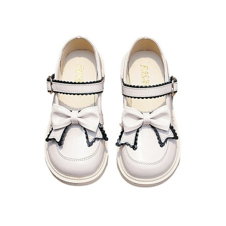 

Lumento Girls School Shoe With Bow Princess Shoes Uniform Mary Jane Lightweight Flats Party Vintage Dress Shoes Beige 13C