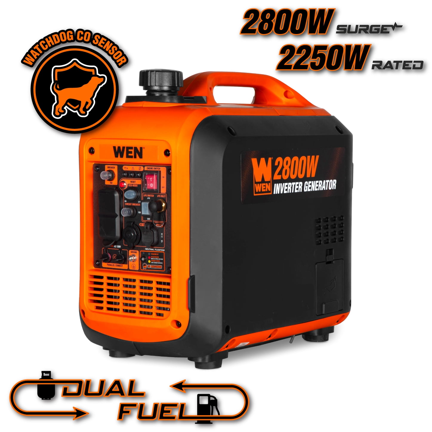 WEN 2800-Watt Dual Fuel Inverter Generator, Quiet, Portable, and Lightweight with Fuel Shut Off and CO Watchdog (DF280iX)