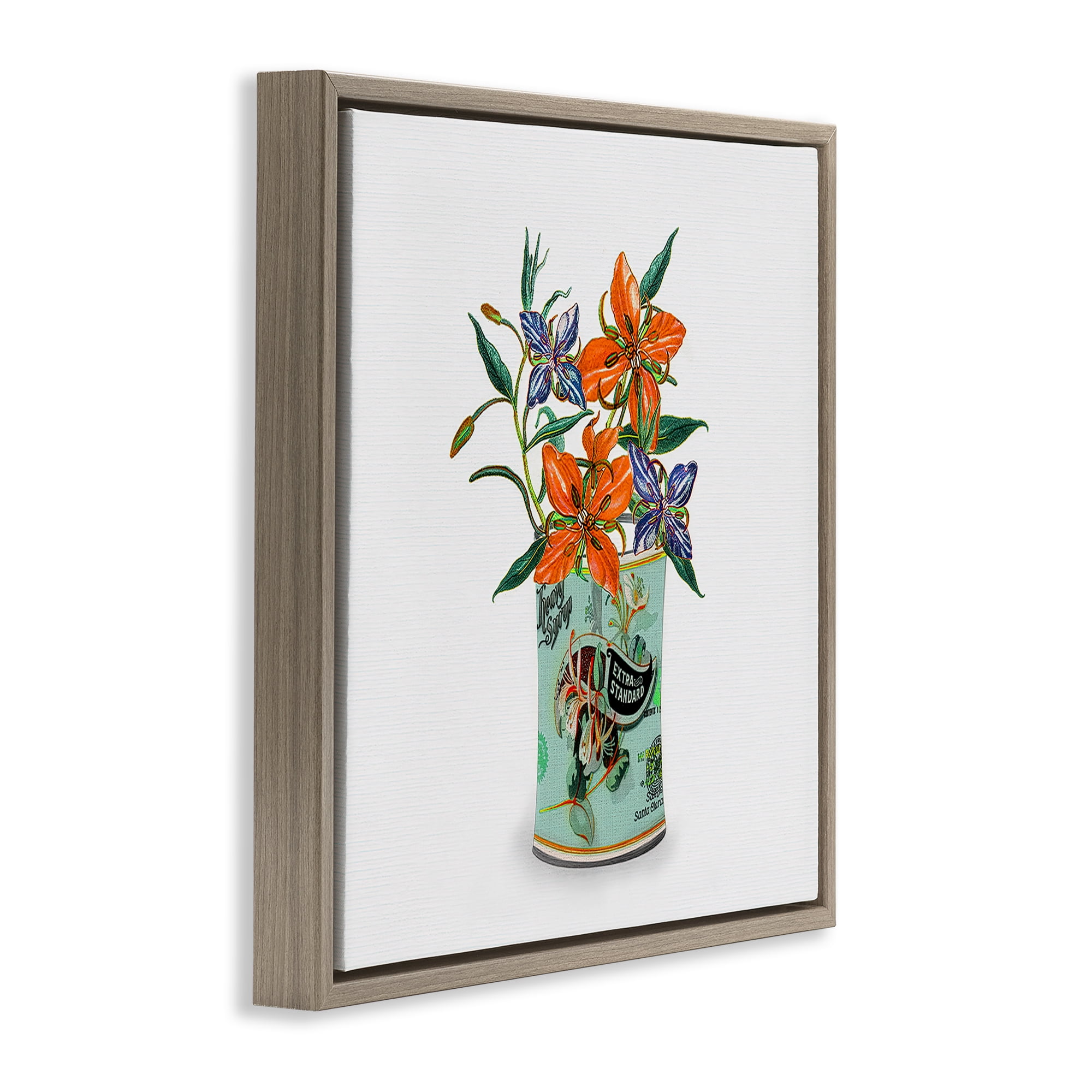 Stupell Industries Lilies in Retro Tin Brown Framed Floater Canvas Wall Art, design by Val Rhodes