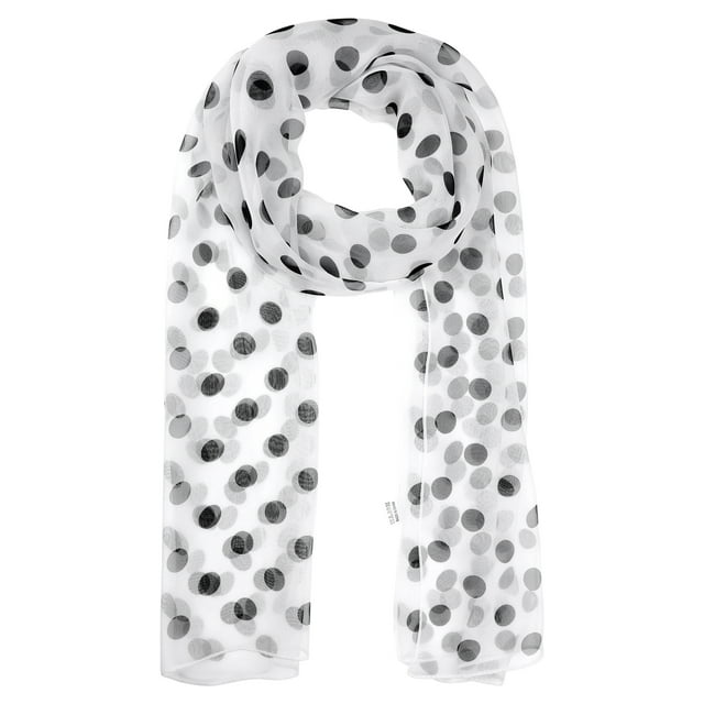 INSPIRAR CHIC Bufanda de Chiffon con Lunares de los Años 50 para Mujeres, Chal de Cabeza Larga Suave y Ligera Retro para Todas las Temporadas 63.0"x19.7" Blanco