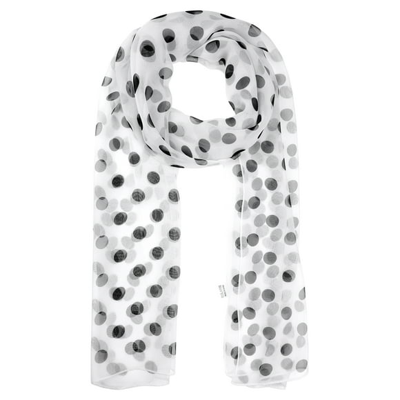 INSPIRAR CHIC Bufanda de Chiffon con Lunares de los Años 50 para Mujeres, Chal de Cabeza Larga Suave y Ligera Retro para Todas las Temporadas 63.0"x19.7" Blanco