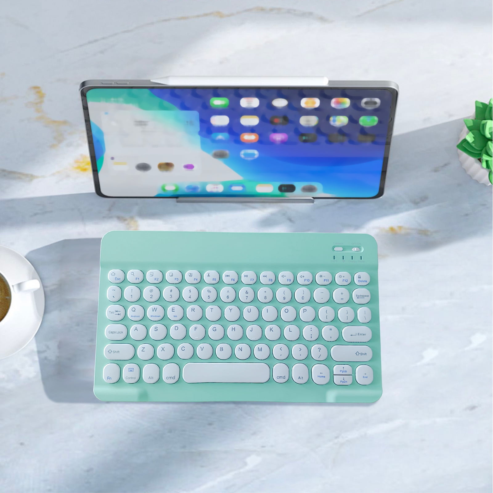 Bluetooth Keyboard, Round Keycap Color Backplane Portable Wireless Keyboard for PC Tablet, Rechargeable