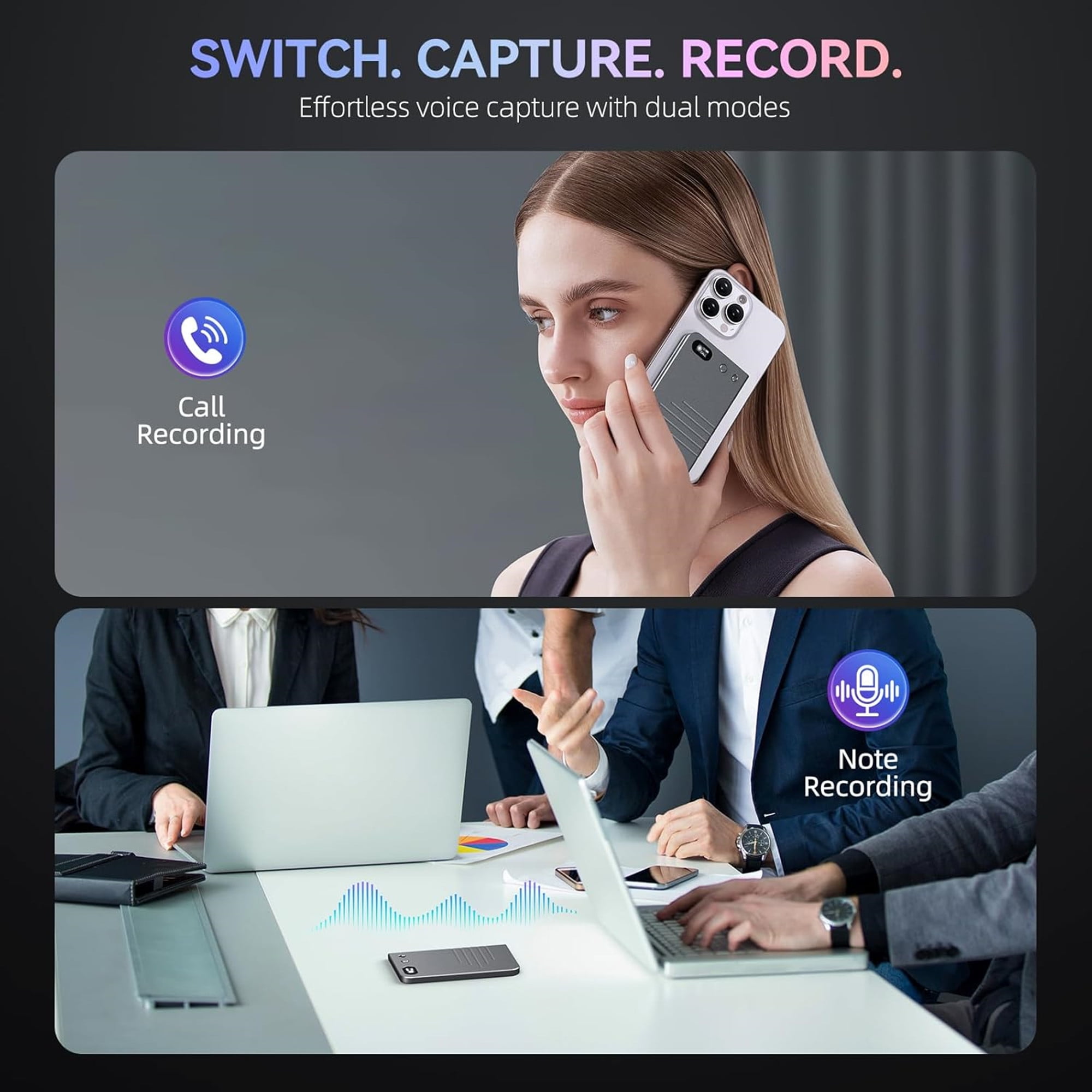 E EYAFA AI Voice Recorder, Transcribe, Summarize: Note Voice Recorder with APP Control, 64GB Memory, AI Notetaker for Calls, Lectures, Meetings, Smart Note Taker Audio Recorder