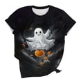 thumbnail image 5 of Women's Lace Ghost Pumpkin Graphic T-Shirts Halloween Creepy Cute Short Sleeve Crew Neck Tops Casual Fall Novelty Tees Holiday Party Clothes, 5 of 6