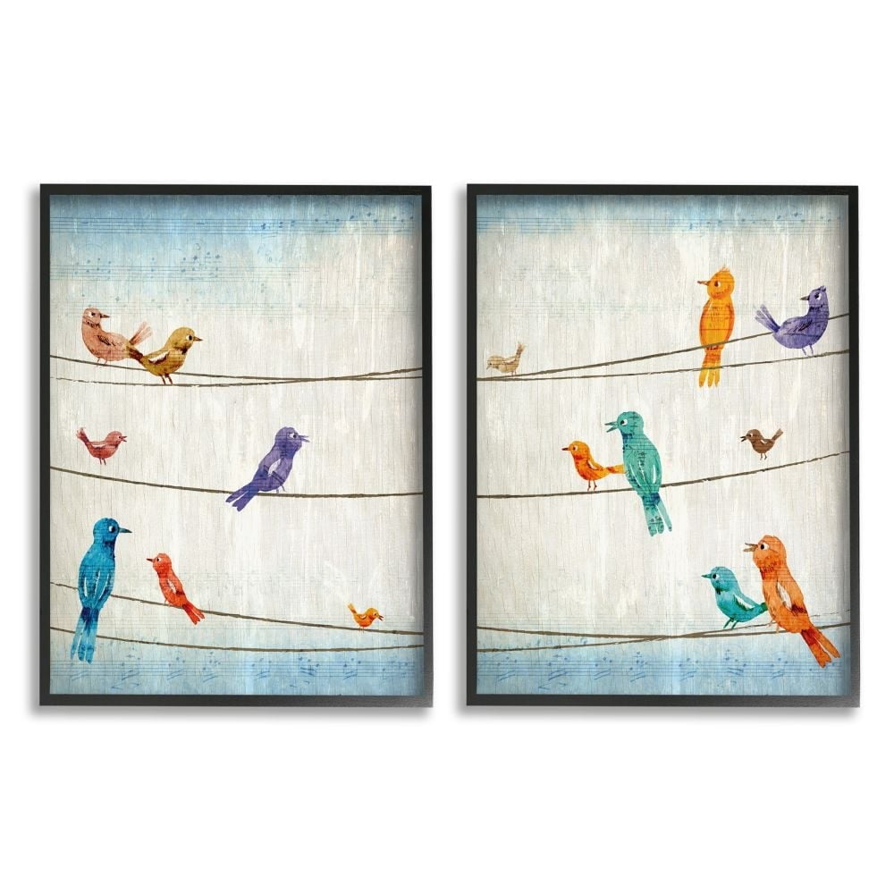 Stupell Industries Song Birds on the Line Musical Scale Detail Framed Wall Art Design by Kim Allen, 2 Piece, 16" x 20", Black Framed