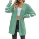 thumbnail image 3 of Cárdigan Umfun para mujer, liso, largo, tejido a rayas, con estampado, para vestidos, tops, ligero, con dobladillo alto y bajo, manga larga, verde, talla L, 3 of 5