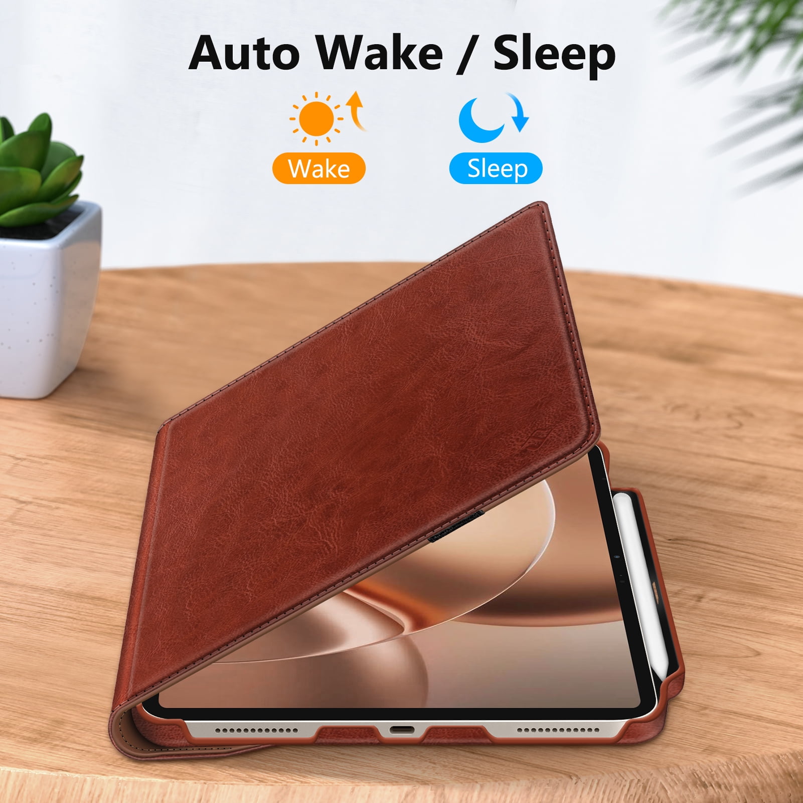 Fintie Rotating Case for iPad Air 13-inch (M4) 2026, (M3) 2025, (M2) 2024 - 360 Degree Rotating Protective Stand Cover with Pencil Holder, Brown