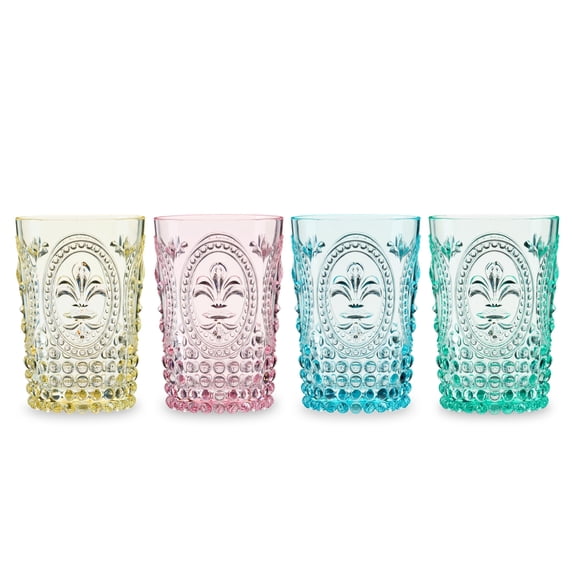 Twine Embossed Tumblers, Acrylic Drinking Glasses 16 oz Set of 4 Multicolor
