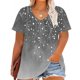 thumbnail image 1 of Camisetas Casuales de las Mujeres Más Tamaño V-Cuello Impresión Manga Corta Color Sólido Base de Verano Superior, Ligero para Diario, 1 of 9