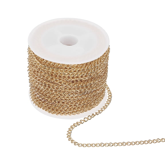 Uxcell 32.8ft Stainless Steel Curb Chain for Necklace Jewelry Making, 4mm Twisted Links Cable Chains Bulk, Light Gold
