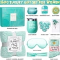 thumbnail image 2 of Birthday Gift Baskets for Women, Self Care Gifts Get Well Soon Gifts, Ocean Relaxing Spa Bath Gifts Sets with Flannel Blanket, Unique Mothers Day Gifts for Mom Her, 11 Pack, Green, 2 of 10