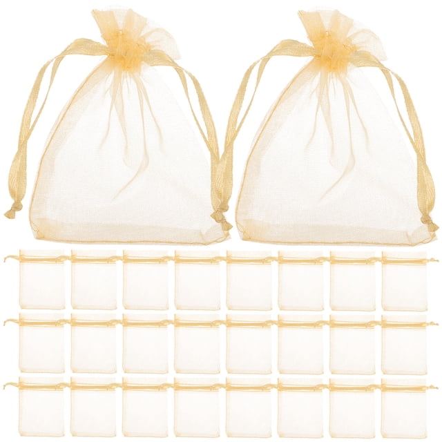 COMPUKAS 100Ud Bolsas De Organza Doradas Para Souvenirs De Bodas Y Almacenaje Con Fácil