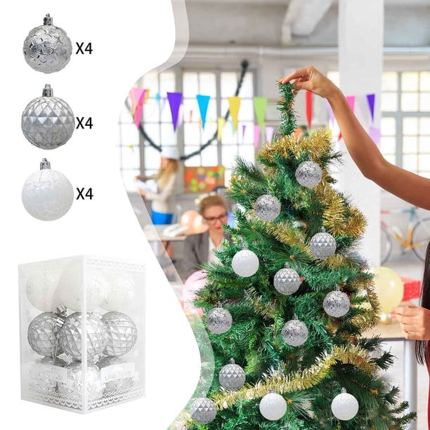 Set de 12 Bolas Decorativas Navideñas - Adornos Colgantes de Plástico Multicolor de 6 Cm para Árbol de Navidad, Coronas y Decoración Navideña