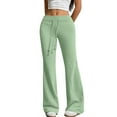 thumbnail image 2 of Women's High Waisted Flare Leggings with Pockets - Tummy Control Drawstring Wide Leg Yoga Pants Soft Lounge Workout Gym Y2K Bell Bottoms Mint Green S, 2 of 8