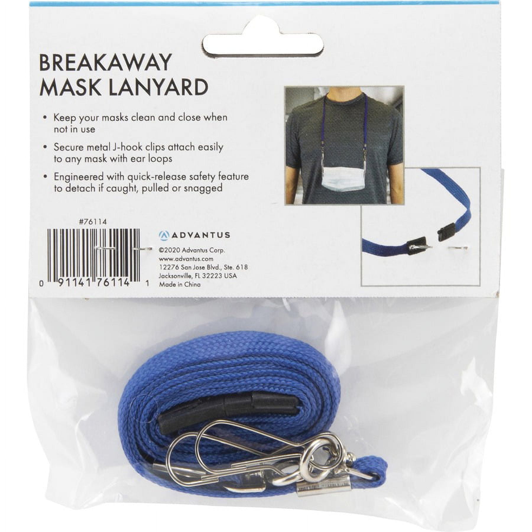 Advantus Face Mask Lanyard - 10 / Pack - 30" Length - Blue