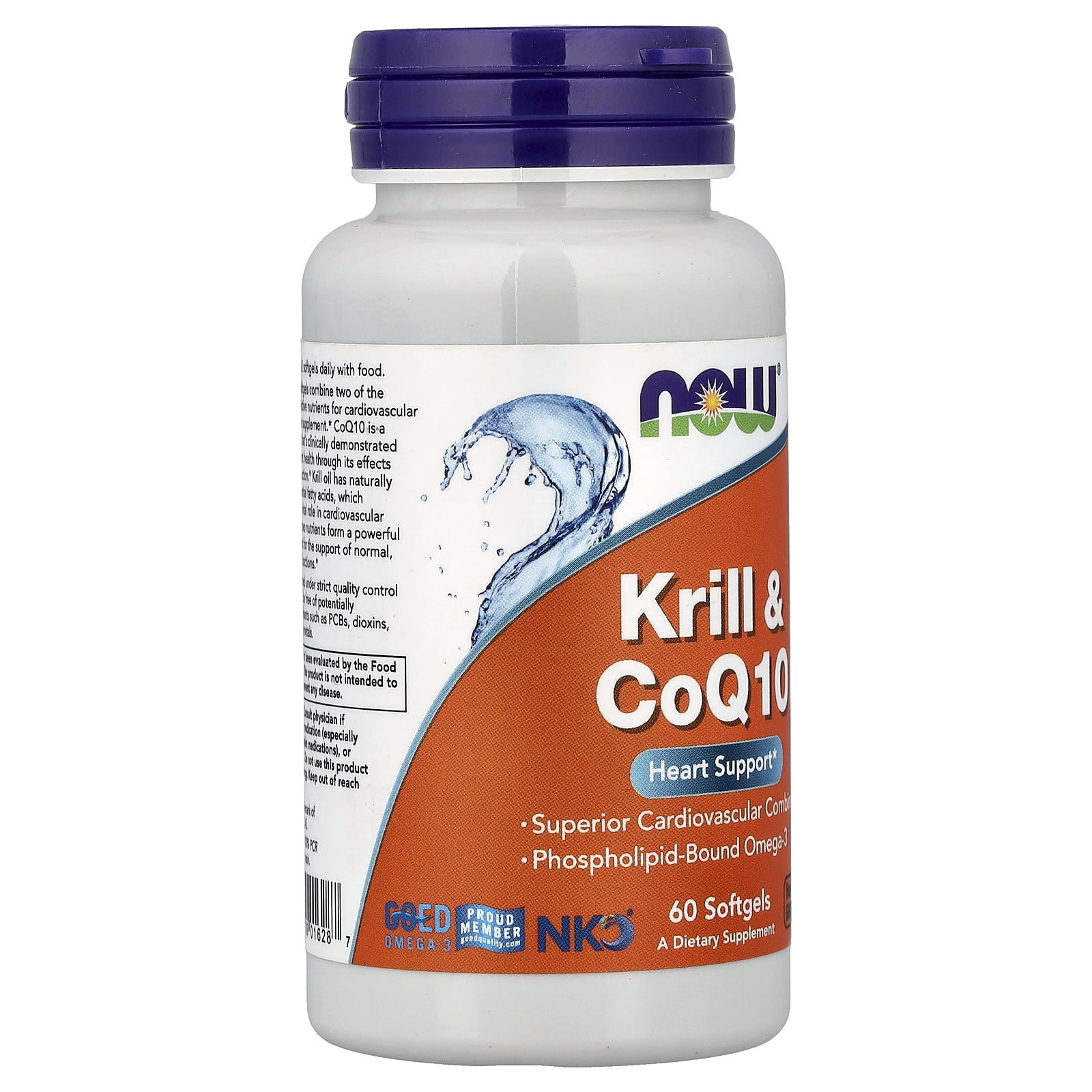 NOW Foods Supplements, Krill  CoQ10, Phospholipid-Bound Omega-3, Heart Support*, 60 Softgels