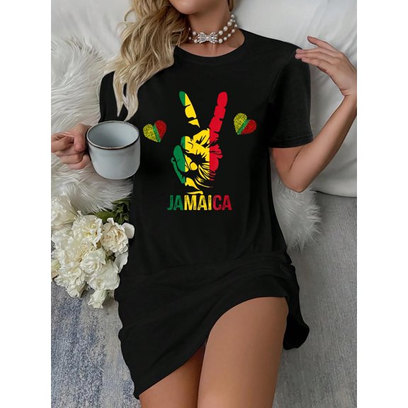 Reggae Rasta Colors Red Green Yellow Jamaica T-Shirt Dress Casual Summer Dress Everyday Outfit