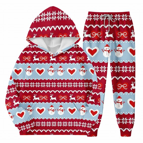 Mercatoo Boys Christmas Sweatsuits 2 Piece Sets Outfits Girls Christmas 𝐓racksuits Xmas Printed Hoodie and Jogging Suits