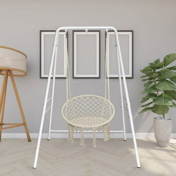 133*137*180cm Wrought Iron Four-Legged Standing 200kg Three Rings Hanging Chair Frame White