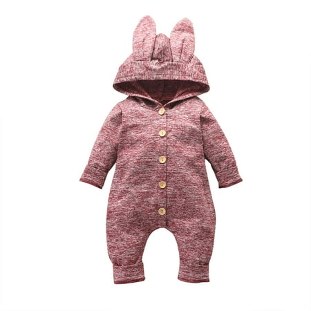 

YWDJ 0-12Month Bodysuit Unisex Easter Toddler Kids Boys Girls Cute Cartoon Rabbit Ears Solid Color Romper Watermelon Red 100