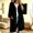 Black, variant on Women's Casual Hooded Knit Coat with 3/4 Sleeves and Button Closure,Mid-Length Solid Color Outerwear for Fall Layering, Weekend Errands, and Coffee Shop Strolls
