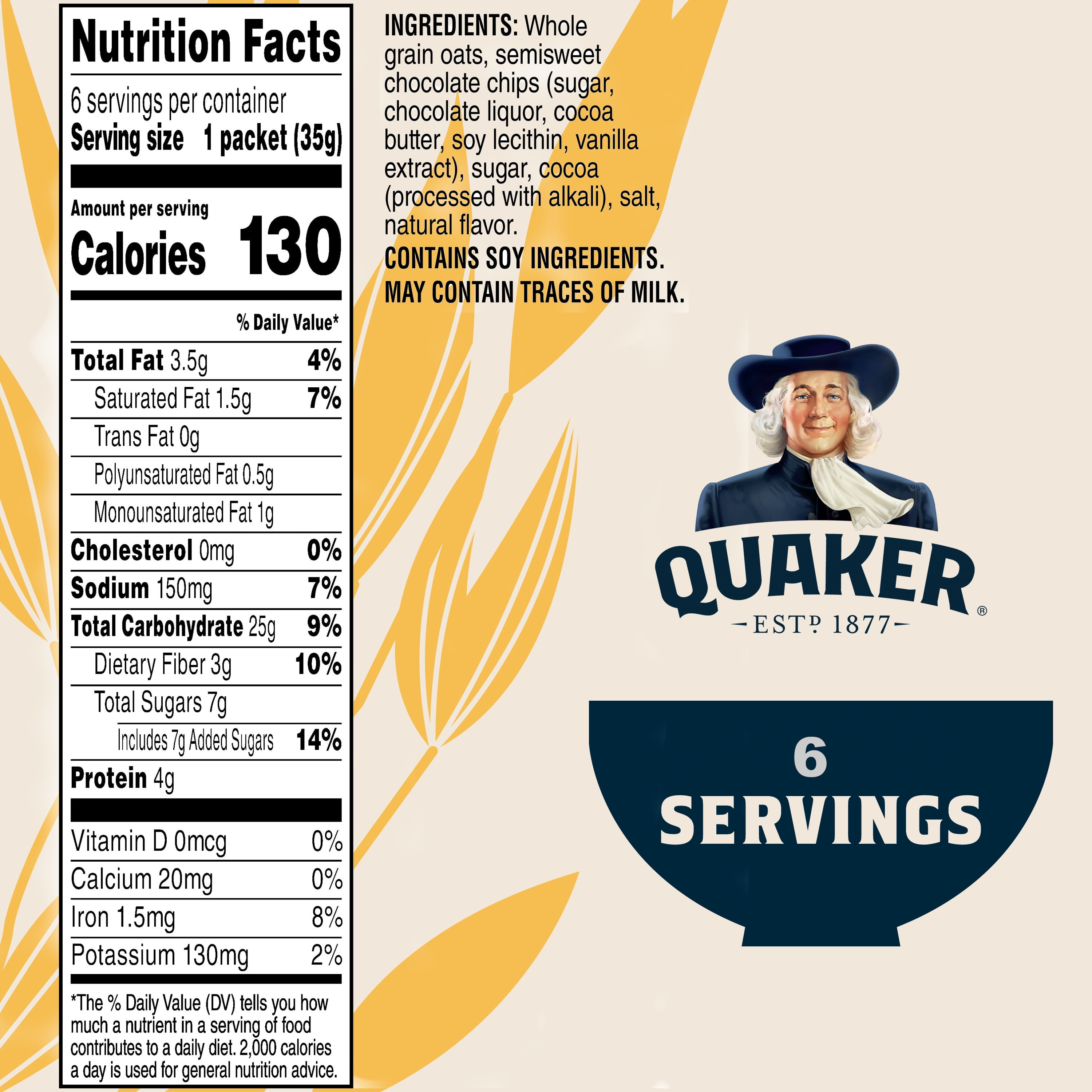 (4 pack) Quaker Hot Cocoa Flavored Instant Oatmeal, 7.4 oz (6 Packets)