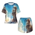thumbnail image 2 of Yiaed Blue Sky Winged Cat Print Short Sleeve Pajama Sets for Women Casual Crew Neck 2 Piece Lounge Sets Women's Short-Sleeved Pajama-Large, 2 of 5
