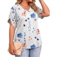 thumbnail image 2 of WellSize Plus Size Blouses for Women V Neck Short Petal Sleeve Tunic Tops Casual Summer Floral Shirts, 2 of 8