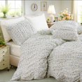 thumbnail image 3 of Pink Floral Ruched Duvet Cover 100% Cotton Farmhouse Shabby Chic Garden Bedding Sets Vintage Flower 3 Pcs Comforter Cover for Girls Women Room Decor All Season, 3 of 9