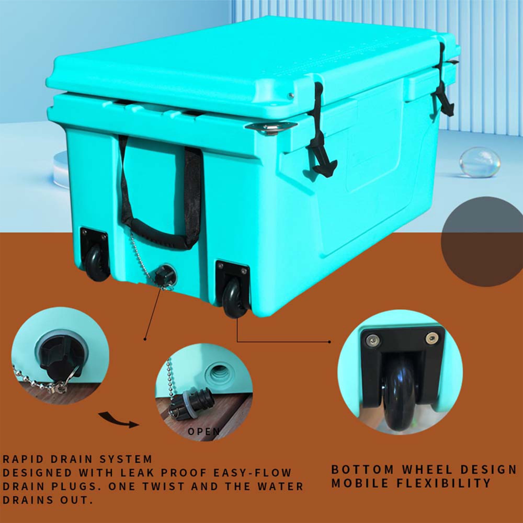 Segmart 65QT Hard Insulated Portable Cooler for Camping, Ultra-Light Insulated Ice Chest Box with 2 Wheels, Leak-Proof Cooler for Drink, Beverage, Beach, Camping, Picnic, Fishing, Boat, Barbecue, Blue