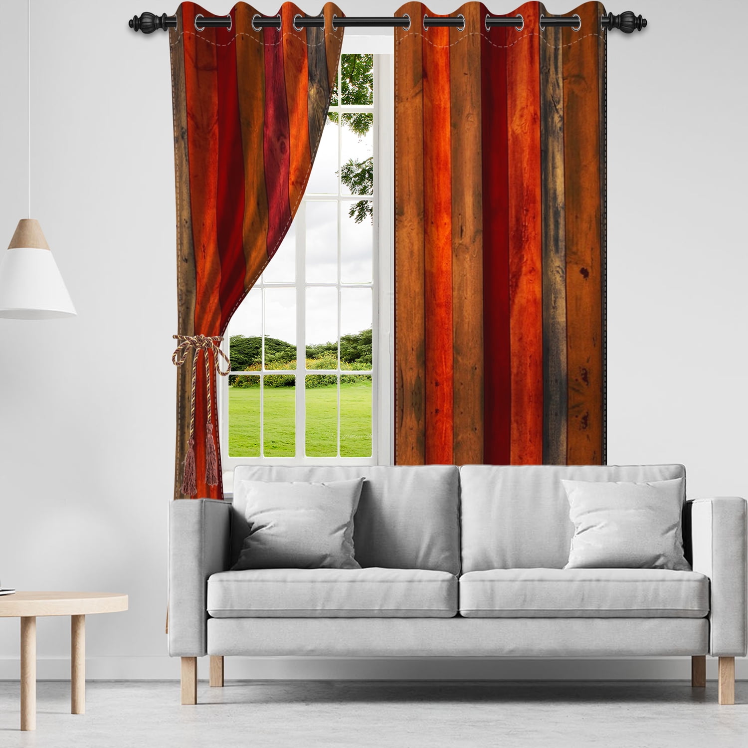 Lfeey Vintage Wood Panel Blackout Curtains, Grommet Top for Kitchen, 52x63 inch, Set of 2