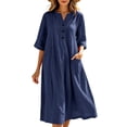 thumbnail image 2 of SAWOBUUN Womens Casual Midi Dress 3/4 Sleeve V Neck Button Tunic Dress Breathable Comfortable Sundress with Pockets, 2 of 9
