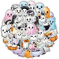 Hzzsbu 50 Packs Cute Halloween Ghost Stickers - Aesthetic Decals for Water Bottles, Laptop, Phone, & Home Decor